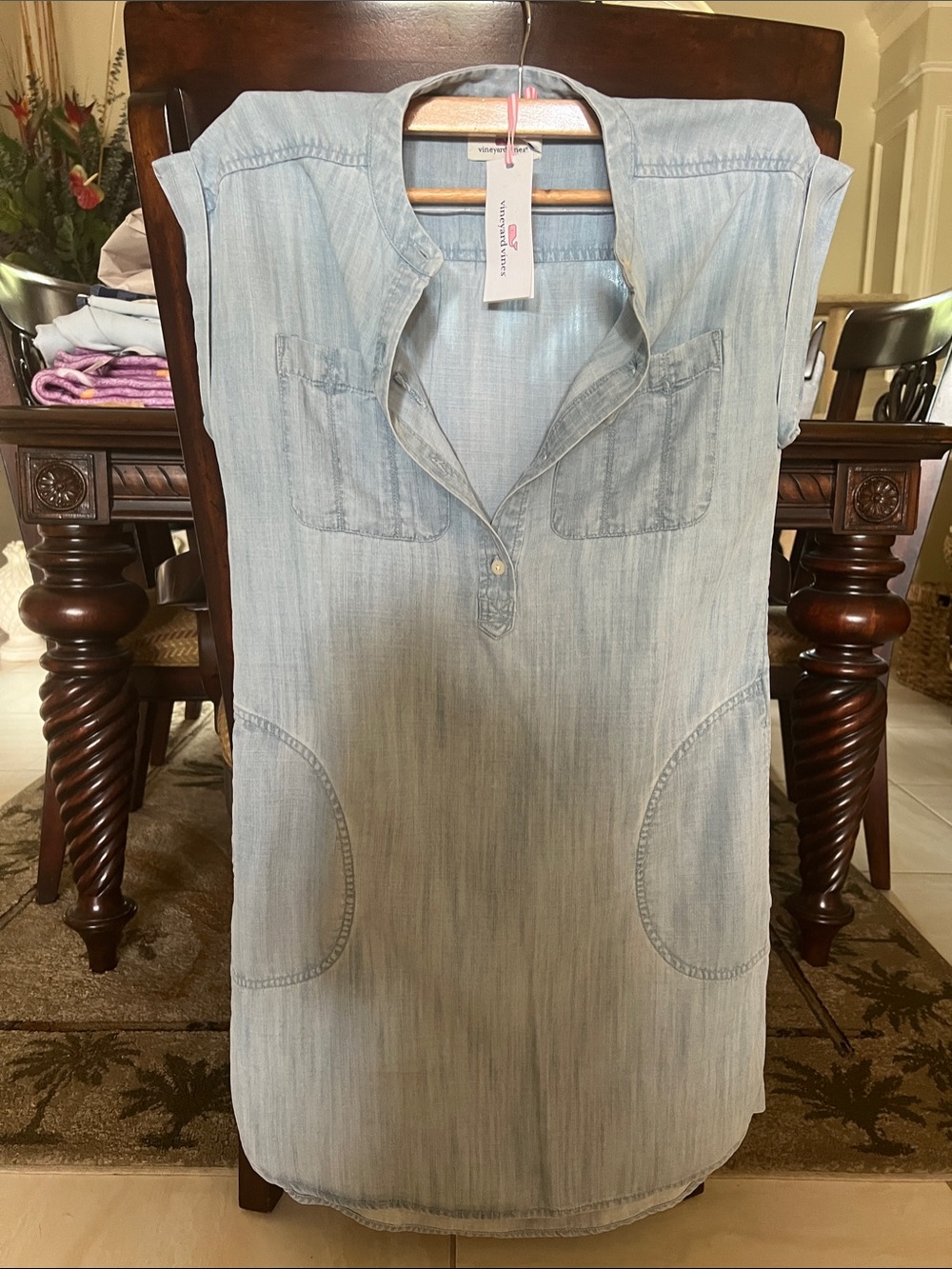 Vineyard Vines Light Blue Chambray Midi Shift Dress Margo shirtdress